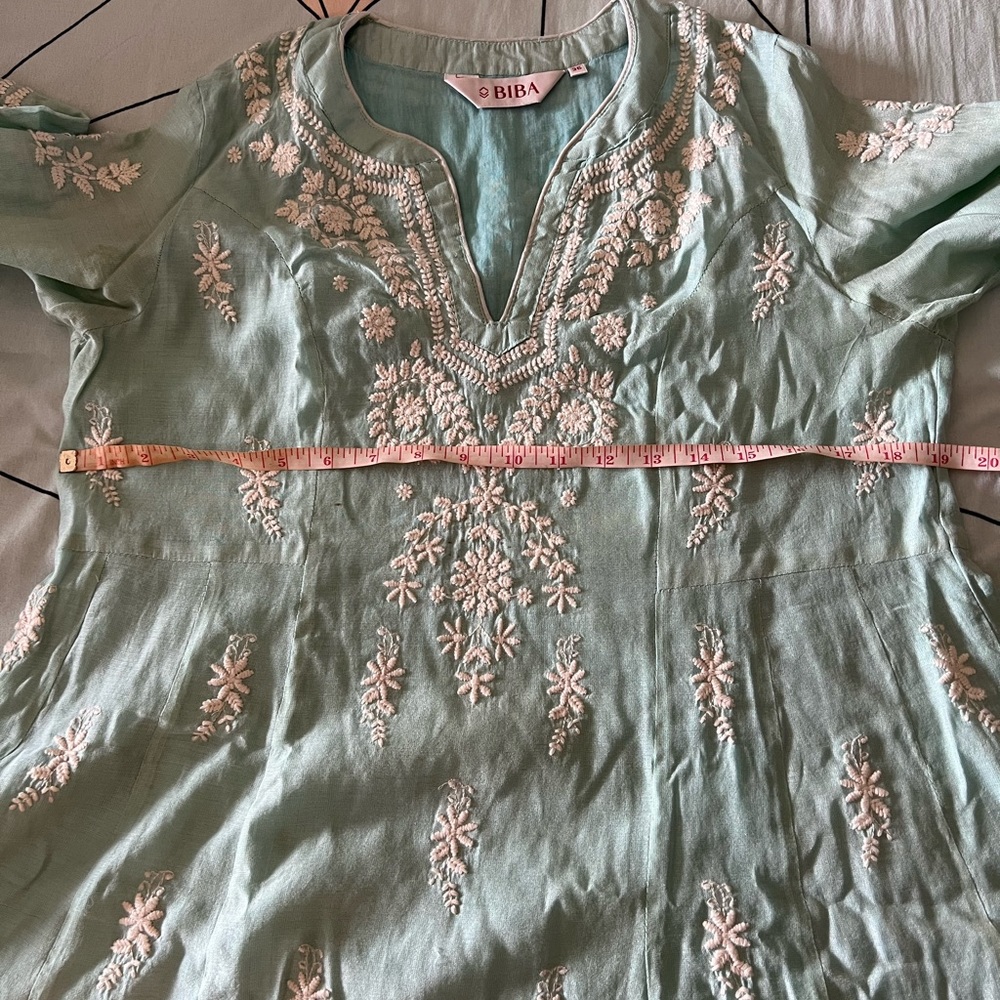 3 piece set Kurta/bottom/dupatta silk cotton ethnic wear light green Biba size:L - Picture 5 of 5